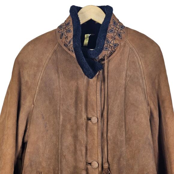 Christia Coat Brown Sheepskin Shearling Jacket Italy Bohemian Hippie Embroidered - Picture 15 of 16